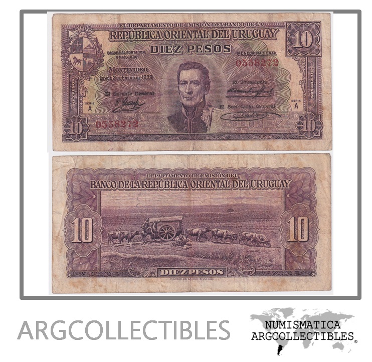 Uruguay Billete 10 Pesos 1939 P-37/CR-10.V.1 F (Serie A)