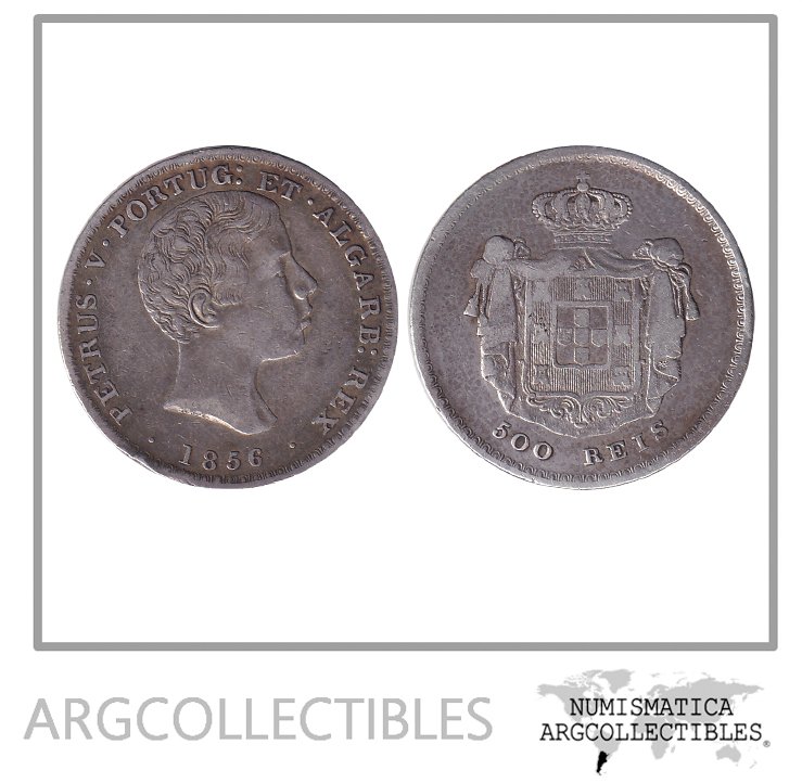 Portugal Moneda 500 Reis 1856 Plata 917 Pedro V KM-494 VF+