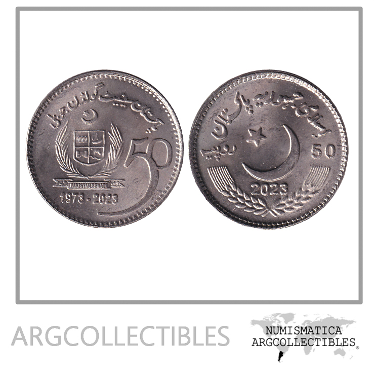 Pakistan Moneda 50 Rupias 2023 Niquel 50 Aniv del Senado UNC