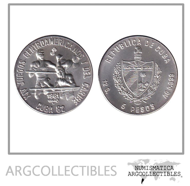 Cuba Moneda 5 Pesos 1981 XIV Juegos Centroamericanos y Caribe Boxeo Plata KM-81 UNC