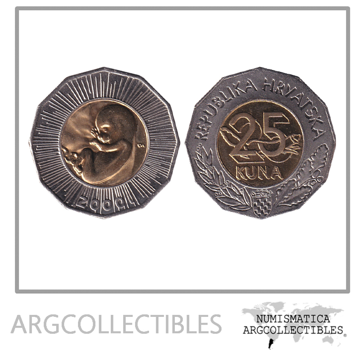 Croacia Moneda 25 Kuna 2000 Milenio Bimetalica KM-65 UNC