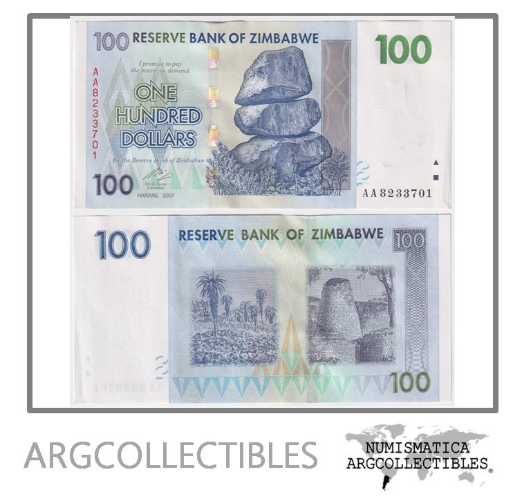 Zimbabwe Billete 100 Dolares 2007 P-69 UNC