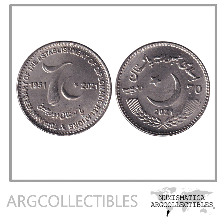 Pakistan Moneda 70 Rupias 2021 Niquel 70 Aniv Relaciones Diplomaticas con China UNC