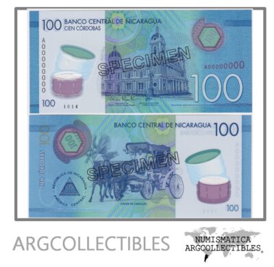 Nicaragua Billete 100 Cordobas 2014 P-212s UNC (Specimen)