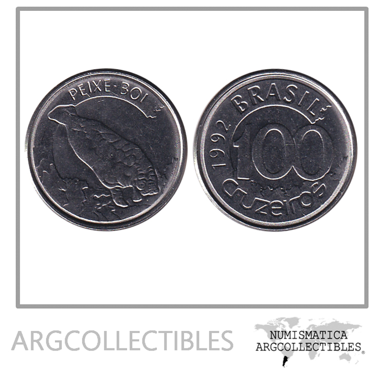 Brasil Moneda 100 Cruzeiros 1992-1993 Pez Boi Niquel KM-623 AU