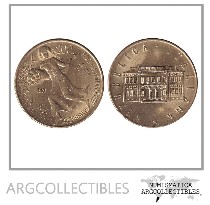 Italia Moneda 200 Liras 1981 Bronce FAO KM-109 UNC