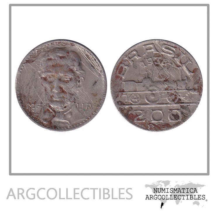 Brasil Moneda 200 Reales 1938 Niquel Tren KM-537 F-