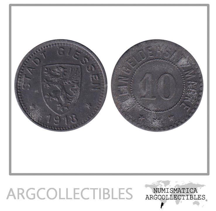 Alemania Moneda Notgeld 10 Pfennig 1918 Stadt Giessen (10) Zinc
