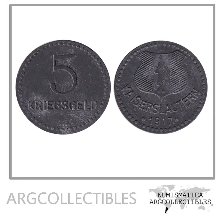 Alemania Moneda Notgeld 5 Kriegsgeld 1917 Kaiserslautern (14) Zinc