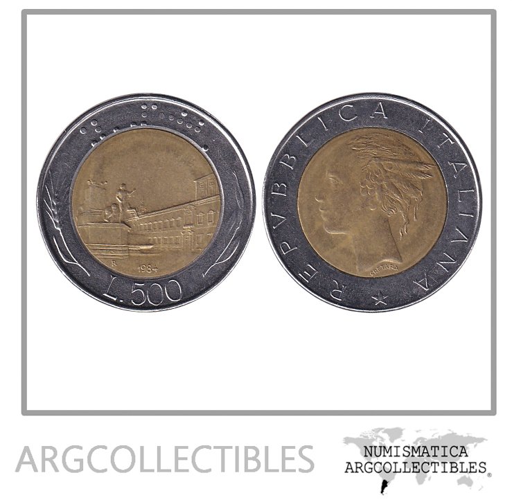 Italia Moneda 500 Liras 1984 Bimetalicas KM-111 UNC