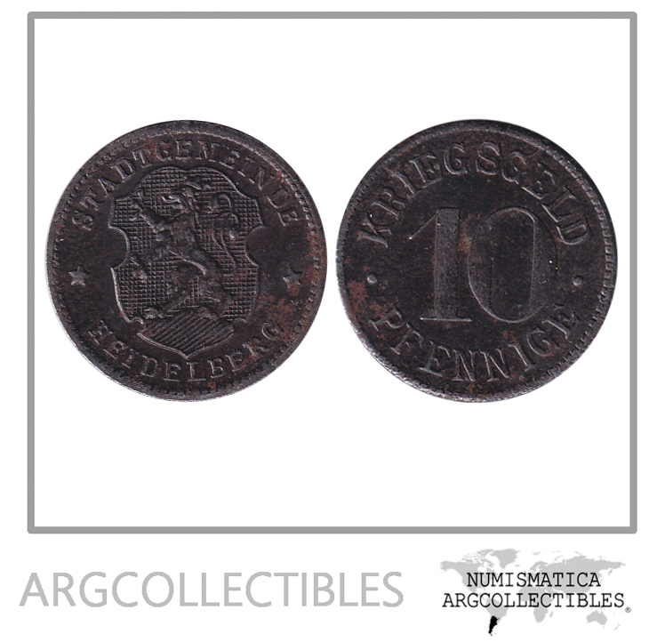 Alemania Moneda Notgeld 10 Pfennig 1917 1920 Stadtgemeinder Heidelberg (45) Zinc