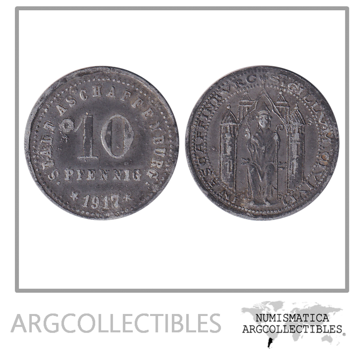 Alemania Moneda Notgeld 10 Pfennig 1917 Stadt Aschaffenburg (88) Zinc