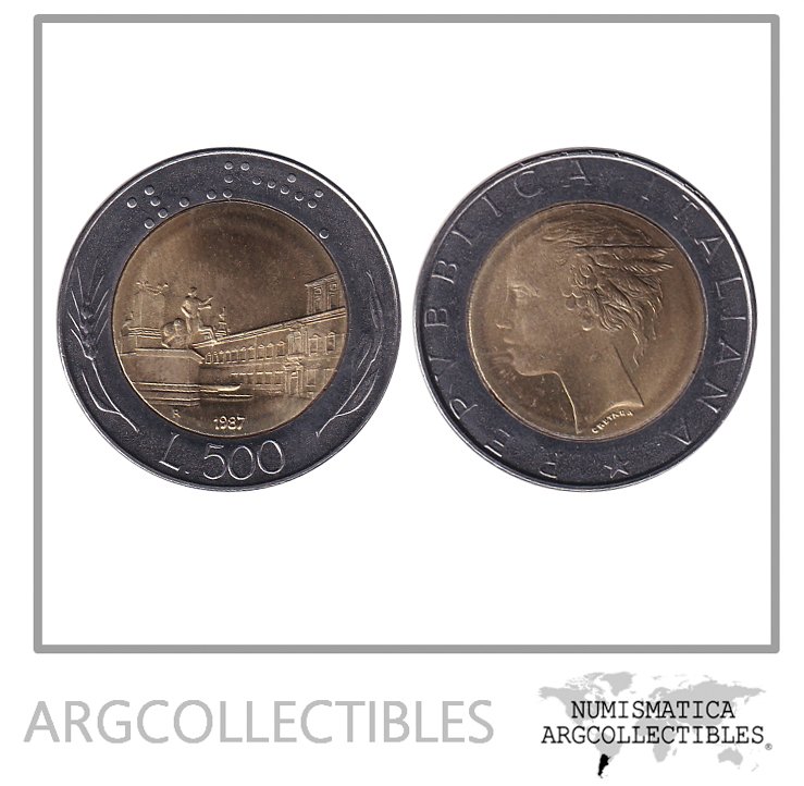 Italia Moneda 500 Liras 1987 Bimetalicas KM-111 UNC