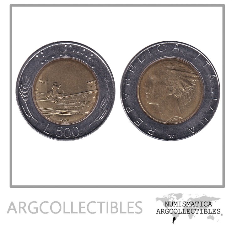Italia Moneda 500 Liras 1989 Bimetalicas KM-111 UNC