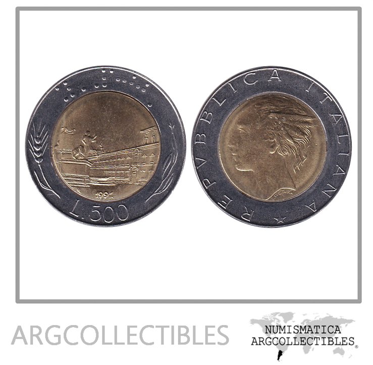 Italia Moneda 500 Liras 1991 Bimetalicas KM-111 UNC