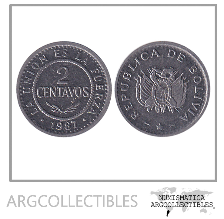 Bolivia Moneda 2 Centavos 1987 Acero KM-200 AU