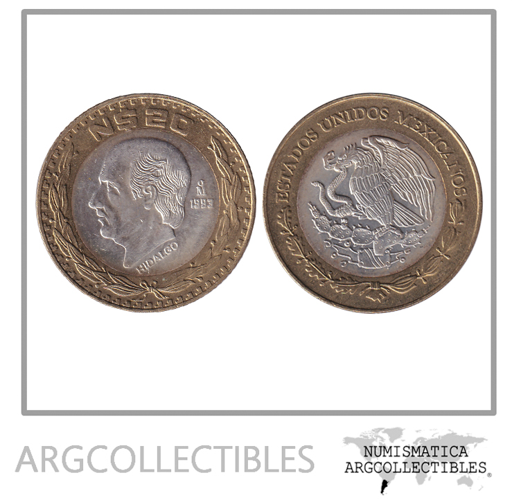 Mexico Moneda 20 Nuevos Pesos 1993 Bimetalica-Plata Hidalgo KM-561 UNC