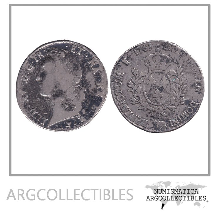 Francia Moneda 1 Ecu 1761 Plata Luis XV KM-518 F
