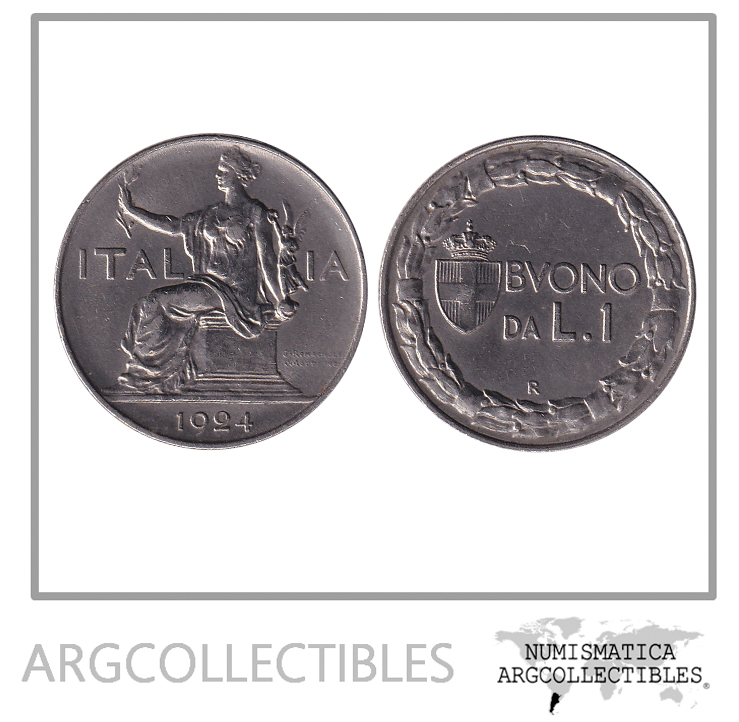 Italia Moneda 1 Lira 1924 Niquel KM-62 XF