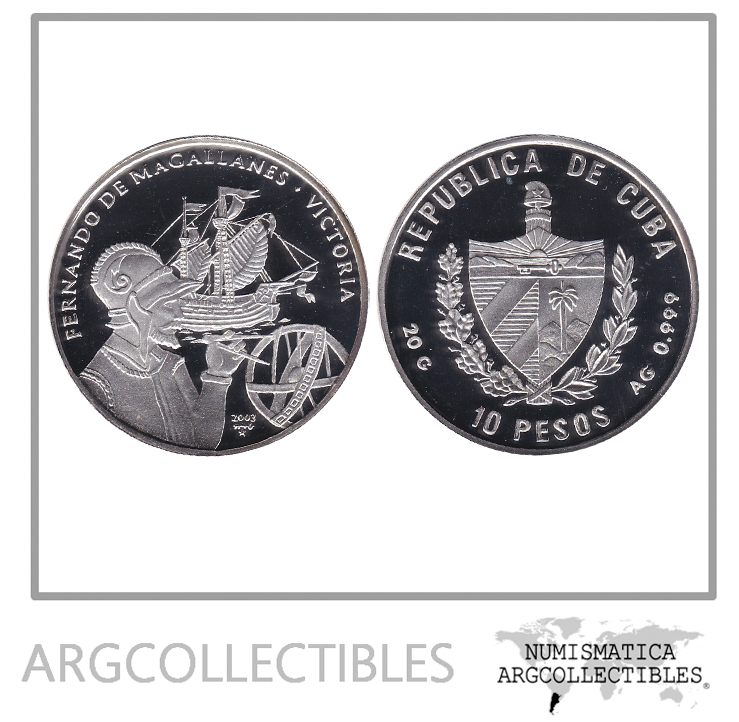 Cuba Moneda 10 Pesos 2003 Plata 999 Fernando Magallanes KM-790 Proof