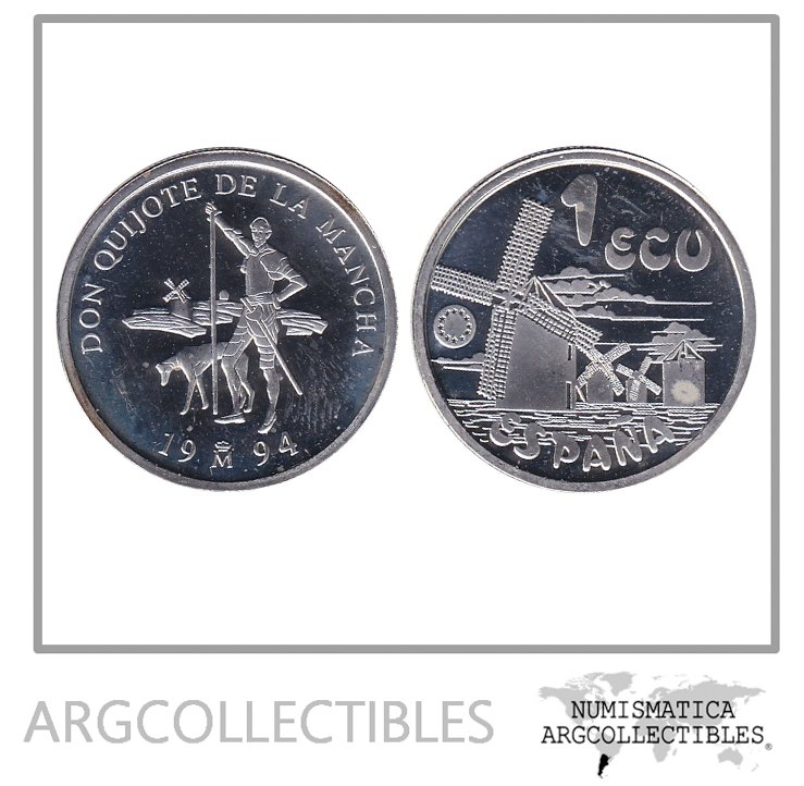 España Moneda 1 Ecu 1994 Plata 925 Don Quijote X-M45 Proof