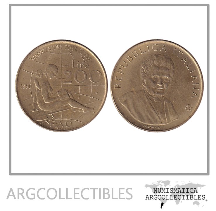 Italia Moneda 200 Liras 1980 Bronce FAO KM-107 XF+