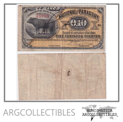 Paraguay Billete 10 Centavos 1886 P-S-142 VF+