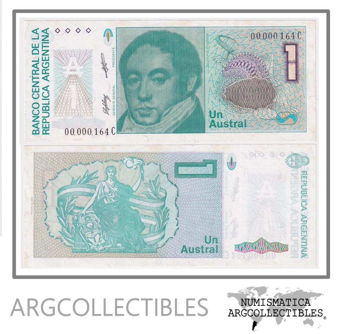 Argentina Billete 1 Austral 1988 P-323b/BOT-2808 UNC Serie C Numero bajo 164