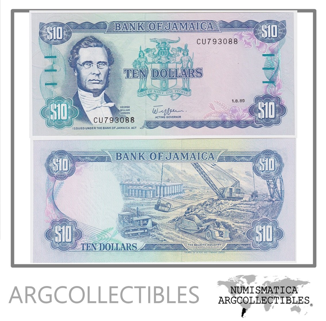 Jamaica Billete 10 Dolares 1989 P-71c UNC