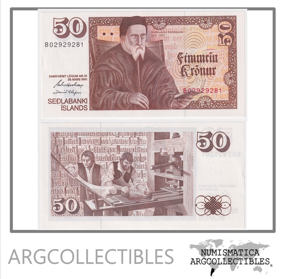 Islandia Billete 50 Kronur 1961 P-49 UNC
