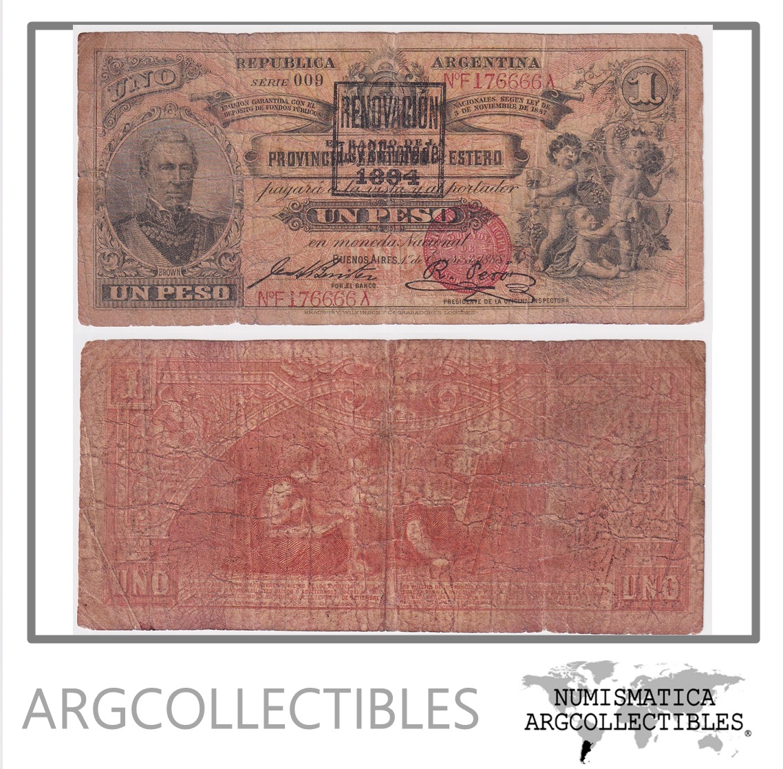 Argentina Billete 1 Peso 1894 P-S-1201b/NC-560G F+ (Santiago del Estero)