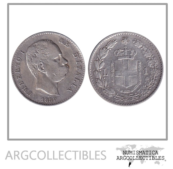 Italia Moneda 1 Lira 1887 Plata 835 Humberto I KM-24 VF