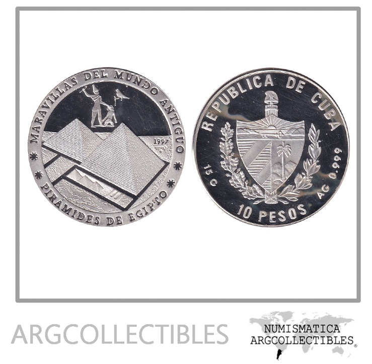 Cuba Moneda 10 Pesos 1997 Plata 999 Piramides de Egipto KM-597 Proof