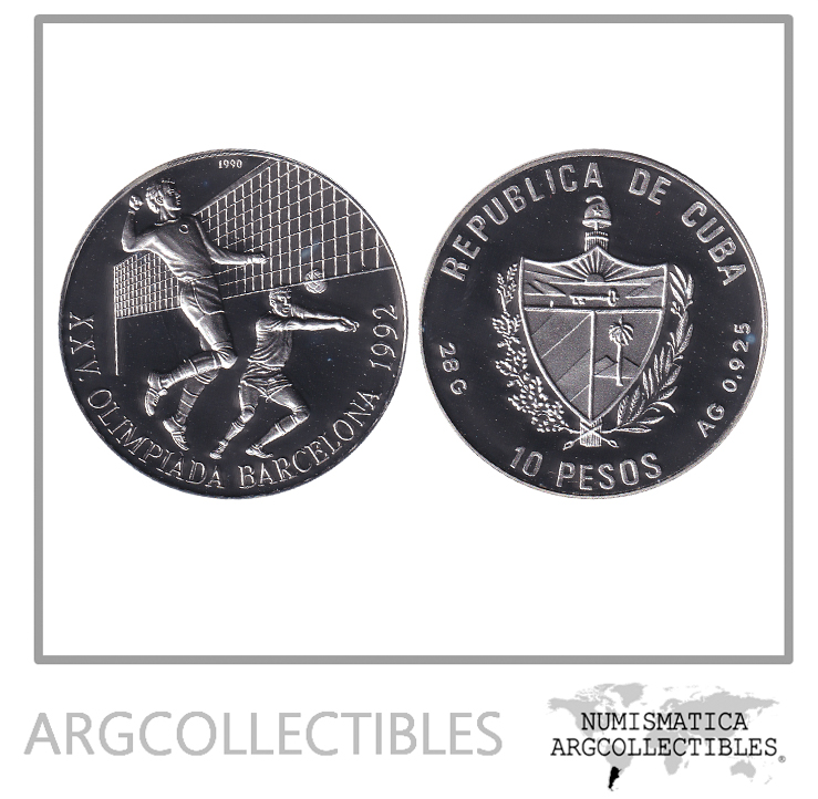 Cuba Moneda 10 Pesos 1990 Plata 999 JJ.OO Volleyball KM-344 Proof