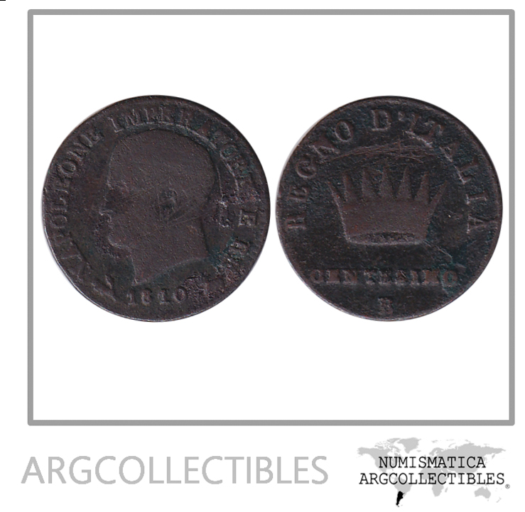 Italia Moneda 1 Centesimo 1810 B Cobre Napoleon KM-C-1 VF-