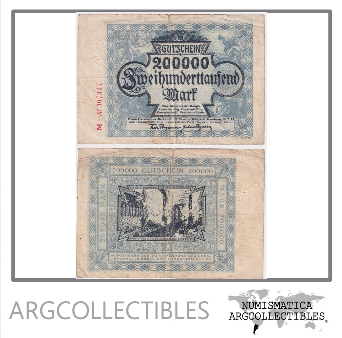 Alemania-Hamborn Billete 200.000 Marcos 1923 Notgeld F