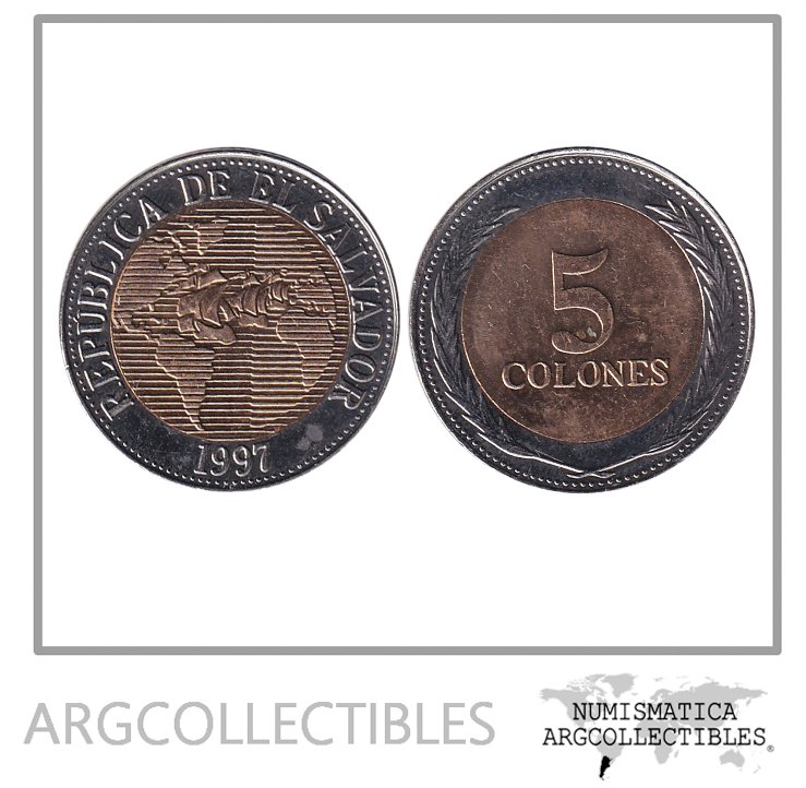 El Salvador Moneda 5 Colones 1997 Bimetalica Viajes de Colon KM-162 UNC