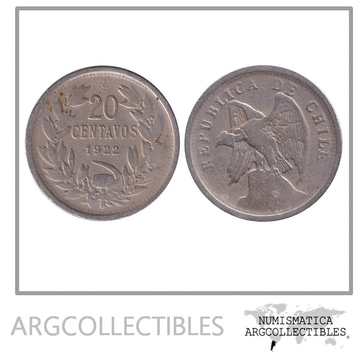 Chile Moneda 20 Centavos 1922 Niquel KM-167.1 VF