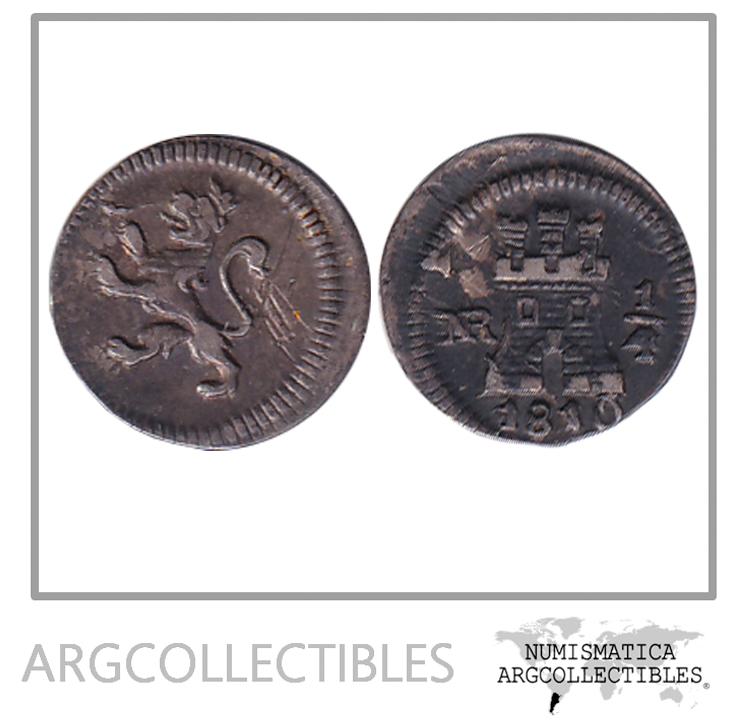 Colombia (Nuevo Reino) Moneda 1/4 Real 1810 Plata Error KM-67.1