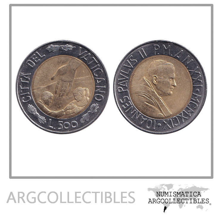 Vaticano Moneda 500 Liras 1999 Bimetalica Tiempo de Esperanza KM-310 UNC