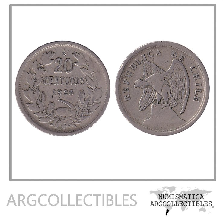 Chile Moneda 20 Centavos 1925 Niquel KM-167.1 VF-