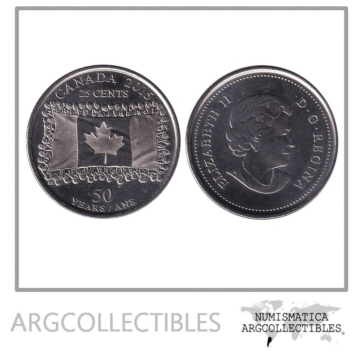 Canada Moneda 25 Centavos 2015 Acero 50 Aniv Bandera KM-1851.2 UNC