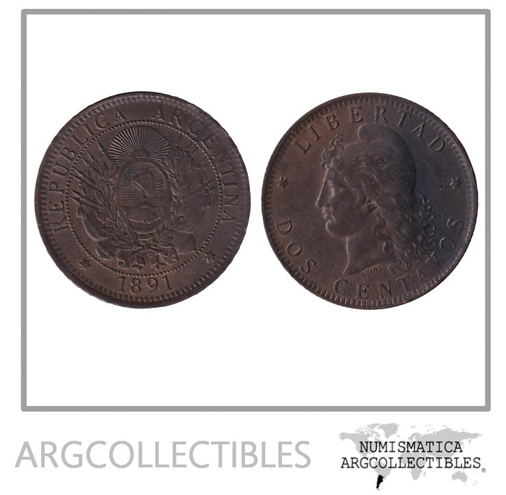 Argentina Moneda 2 Centavos 1891 Cobre Patacon KM-33 XF
