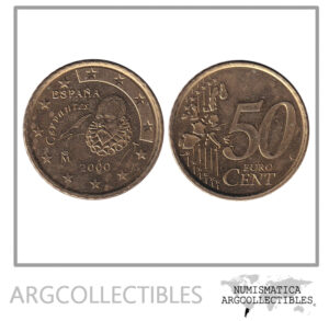 España Moneda 50 Centavos 2000 Laton Cervantes KM-1045 UNC
