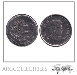 Canada Moneda 25 Centavos 2011 Niquel Naturaleza Ballena Orca KM-1169 UNC