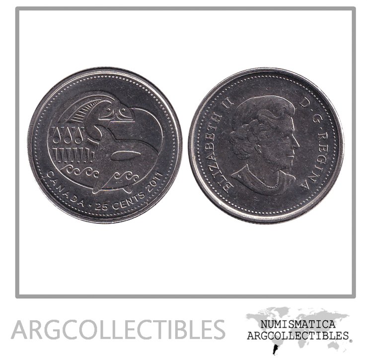 Canada Moneda 25 Centavos 2011 Niquel Naturaleza Ballena Orca KM-1169 UNC