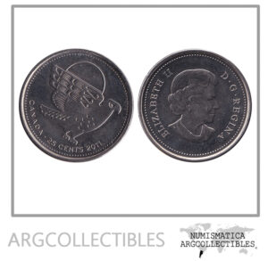 Canada Moneda 25 Centavos 2011 Niquel Naturaleza Halcon Peregino KM-1169 UNC