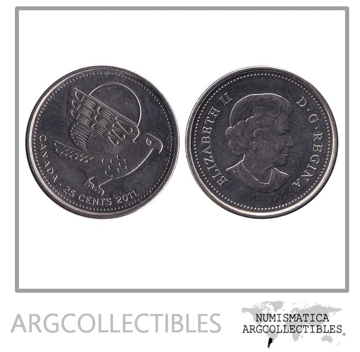 Canada Moneda 25 Centavos 2011 Niquel Naturaleza Halcon Peregino KM-1169 UNC
