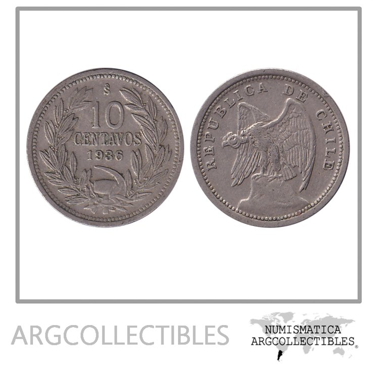 Chile Moneda 10 Centavos 1936 Niquel KM-166 VF+