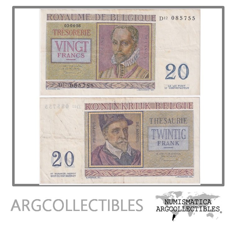 Belgica Billete 20 Francos 1956 P-132b VF+